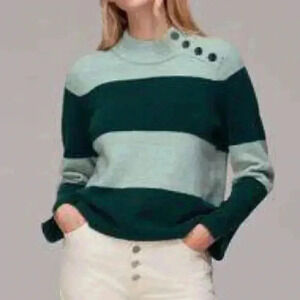 Whistles Striped Button Neck Sweater